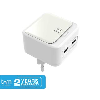 IT Plug 40 Watt Dual Port Type C Charger Handphone dan Laptop - White